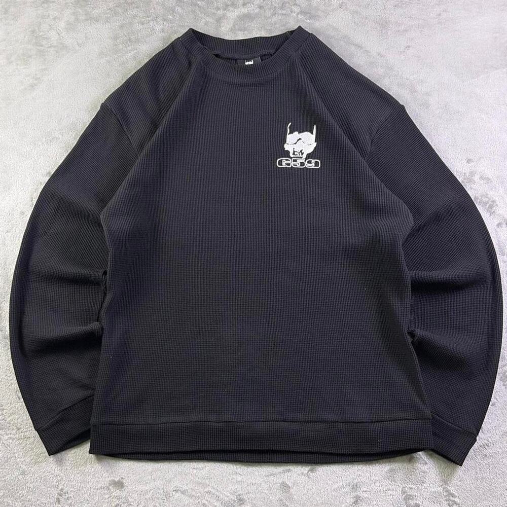 G59 Suicide Boys Black Skull Logo Embroidery Longsleeve Waffleknit Thermal Sz M